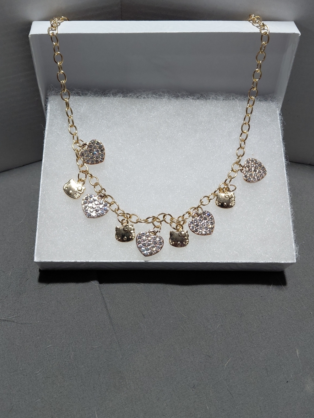 Gold Heart Charm Necklace with Crystal Accents - Women Jewelry